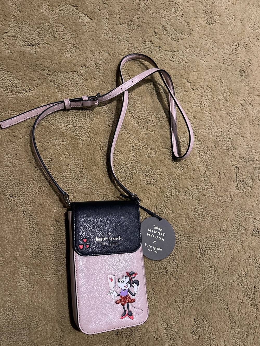 Kate Spade Pink and Black Minnie Mouse Crossbody Phone Bag